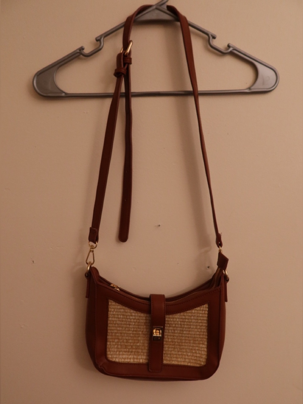 Brown Woven Panel Crossbody Bag - Women's Shoulder Bag